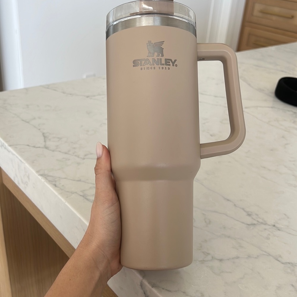 Creamish/ brown Stanley cup. 40 oz